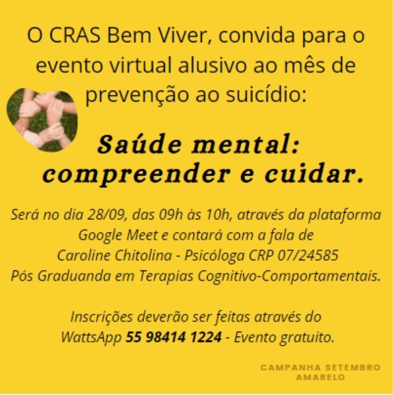 PREVENÇÃO AO SUICÍDIO: SAÚDE MENTAL: COMPREENDER E CUIDAR.